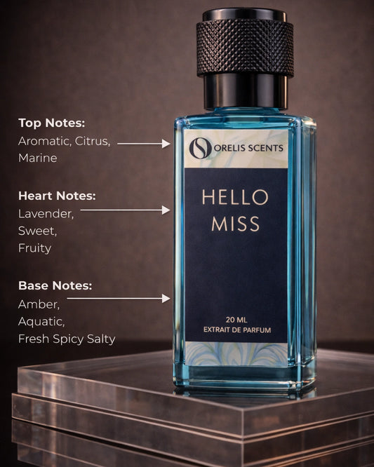 Hello Miss perfume bottle citrus marine lavender notes Orelis Scents