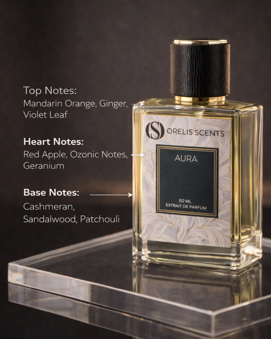 AURA Extrait de Parfum – fresh fruity floral woody perfume by Orelis Scents India