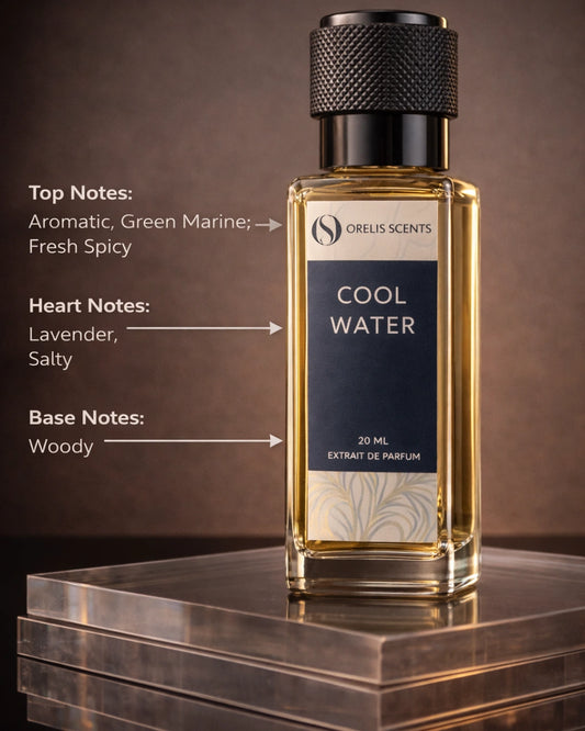 Cool Water perfume bottle marine lavender woody notes Orelis Scents