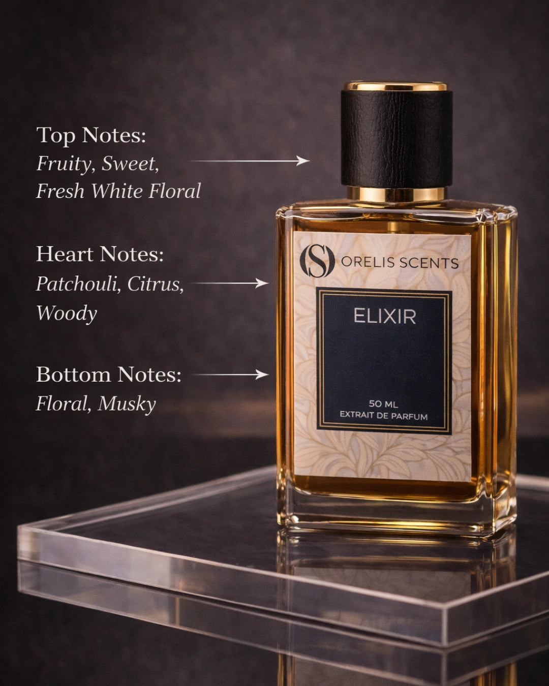 Elixir Extrait de Parfum – floral fruity woody musk perfume by Orelis Scents India