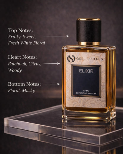 Elixir Extrait de Parfum – floral fruity woody musk perfume by Orelis Scents India