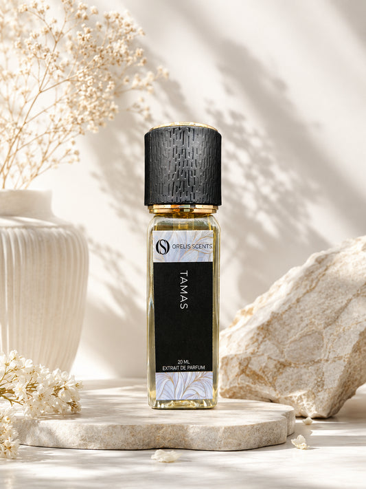Tamas perfume bottle pear cinnamon oud amber notes Orelis Scents